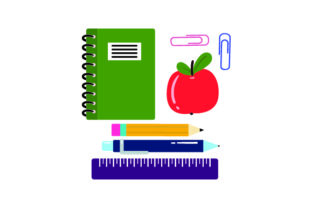 Illustrations of Notebook, Apple, Pencil, Pen for Crafts and School Amp Projects