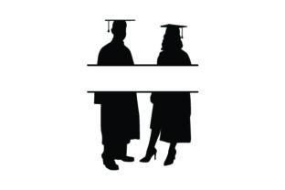 Silhouette of Boy and Girl Full Body Cap and Gown with Split in Crafts and School Amp